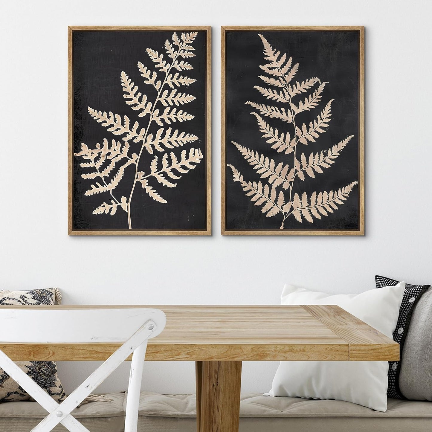 SIGNWIN Framed Canvas Print Wall Art Vintage Fern Leaf Silhouettes Natural Botanical Rustic Illustrations Modern Art Decorative Contemporary for Living Room, Bedroom, Office - 16"x24"x2 Natural