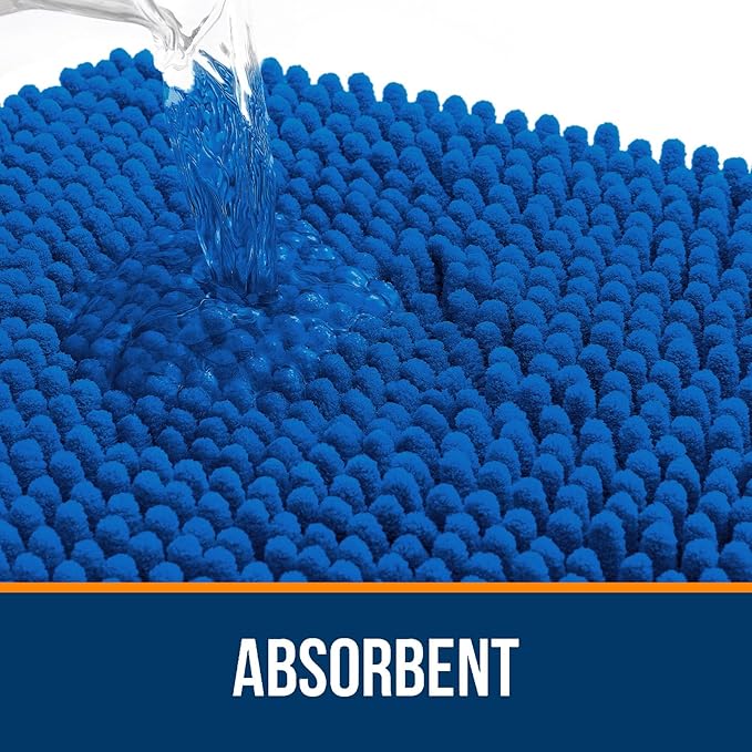OLANLY Bathroom Rugs 44x24, Extra Soft Absorbent Chenille Bath Rugs, Rubber Backing Quick Dry, Machine Washable Bath Mats for Bathroom Floor, Tub and Shower, Home Decor Accessories, Deep Navy Blue