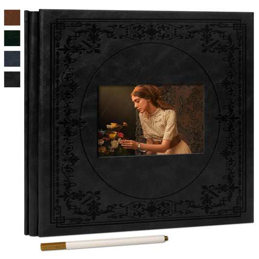 Vienrose Self Adhesive Faux Leather Photo Album with Window DIY Scrapbook Kit for 4x6 5x7 8x10 Pictures, Memory Book for Baby Kids Wedding Journal School Polaroid, 30 Sheets(60 Pages) Black