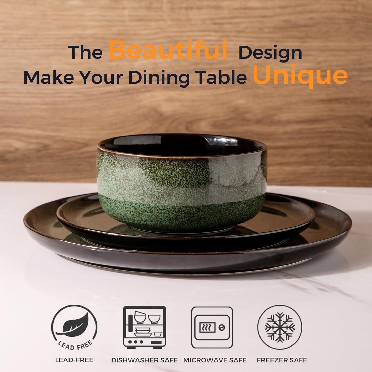 LERATIO Ceramic Dinnerware Set for 4, Poreclain Plates, Bowls, Handmade Reactive Glaze Dishes, Chip Resistant, Oven & Dishwasher Safe, Service for 4