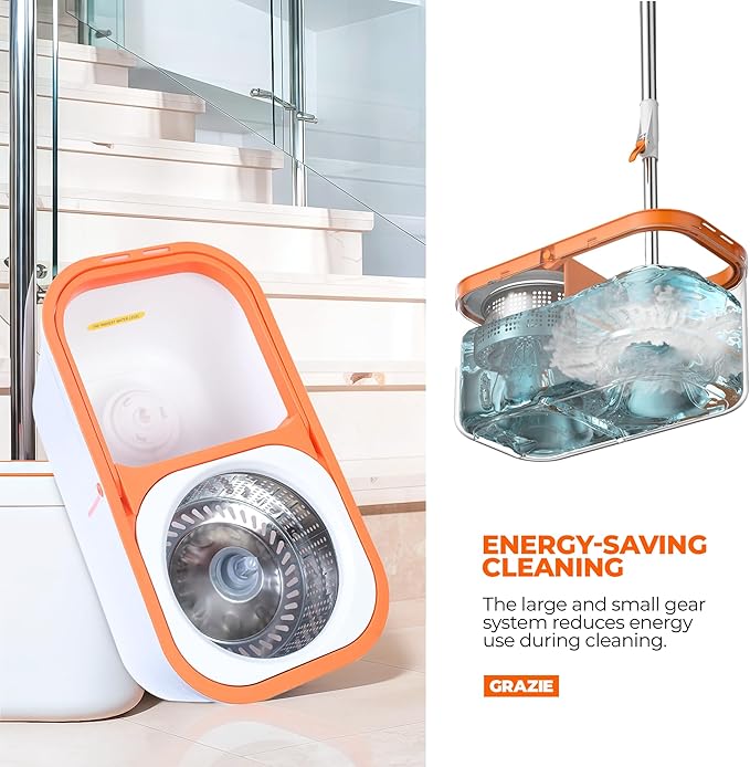 Spin Mop and Bucket Set Cleaning System Wringer 360 Microfiber Mop with Stainless Steel Handle Self Wringing Bucket for Tile Hardwood Laminate Floors Includes 2 Mop Head Refills