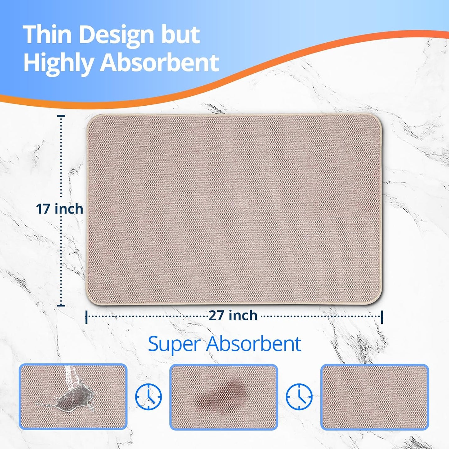 Upgraded Bathroom Rugs 17x27Inch, Thin Bath Mat with Rubber Backing Non-Slip, Absorbent,Quick Dry Machine Washable, Home Decor Accessories Cozy Cloth Bathroom Mat fit Under Door/Sink/Tub/Shower-Biege