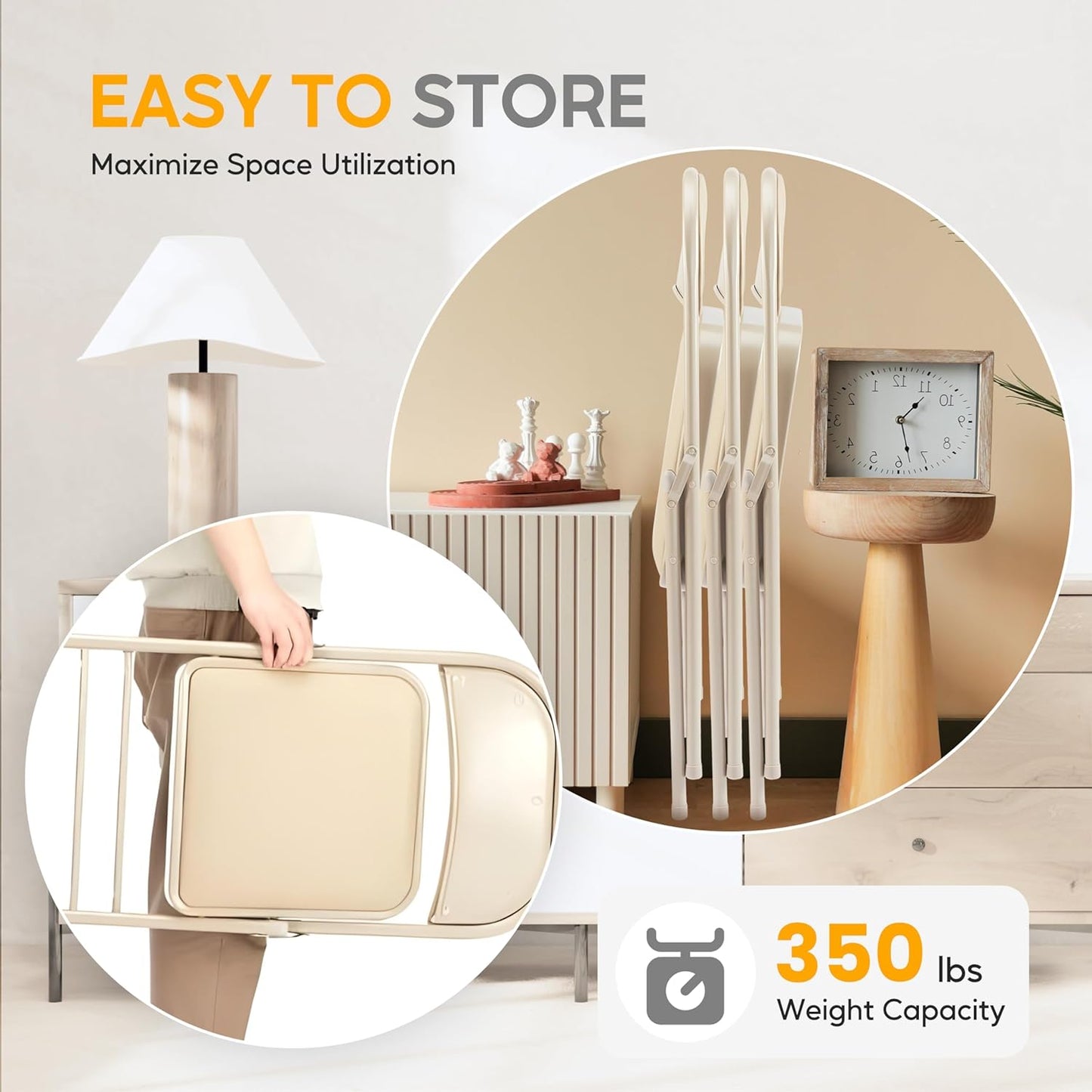 HealSmart 2 Pack Folding Chairs with Padded Leather Cushion Seats, Sturdy Metal Frame, Stackable Portable Design for Indoor Outdoor Use, Commercial Event Party Office Home Chairs, Kahki