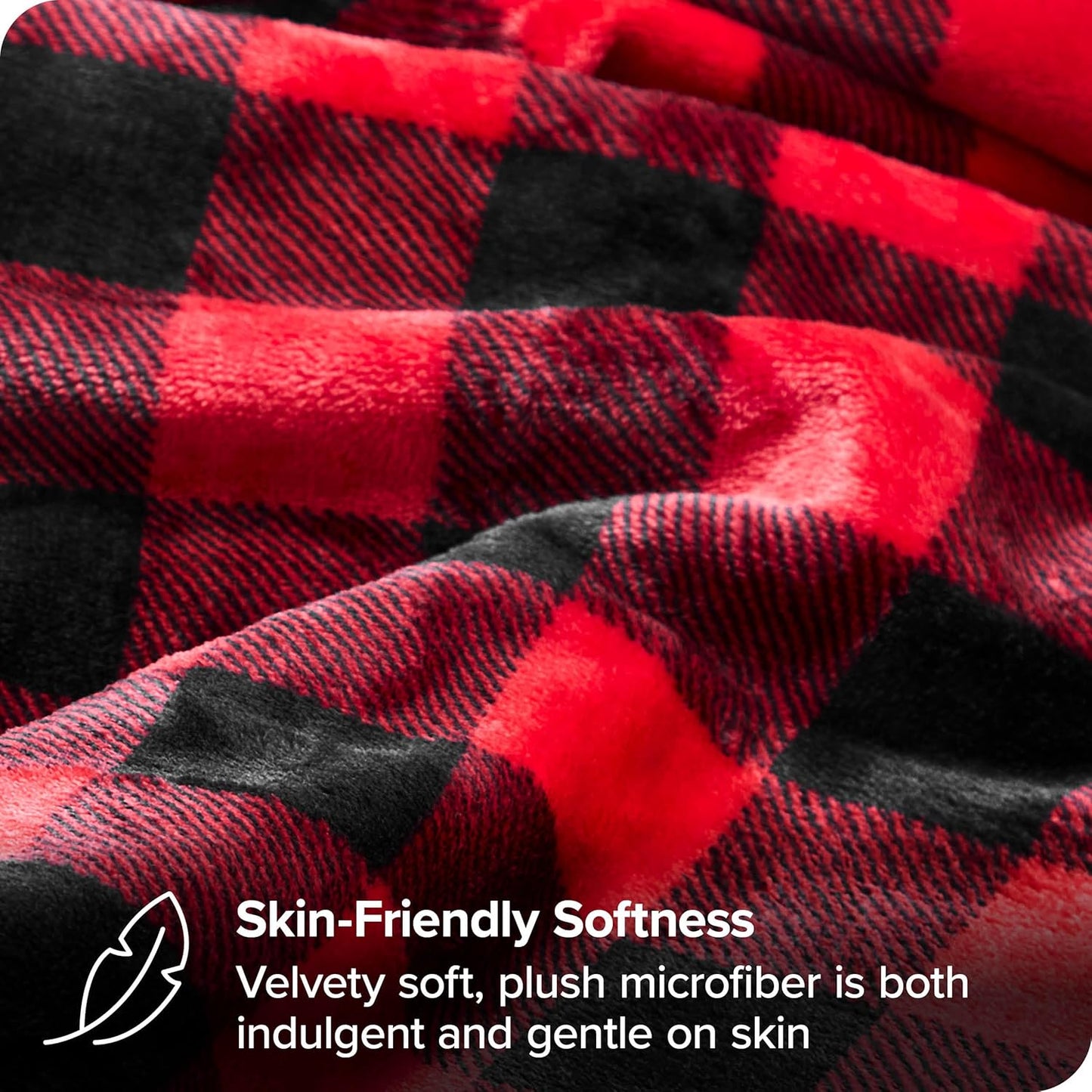 Bare Home Textured Fleece Blanket - Throw/Travel - Ultra-Soft Lightweight for Bed, Sofa, and Couch - Luxury Microplush - Cozy Warm Blanket (Throw/Travel, Buffalo Plaid - Red/Black)