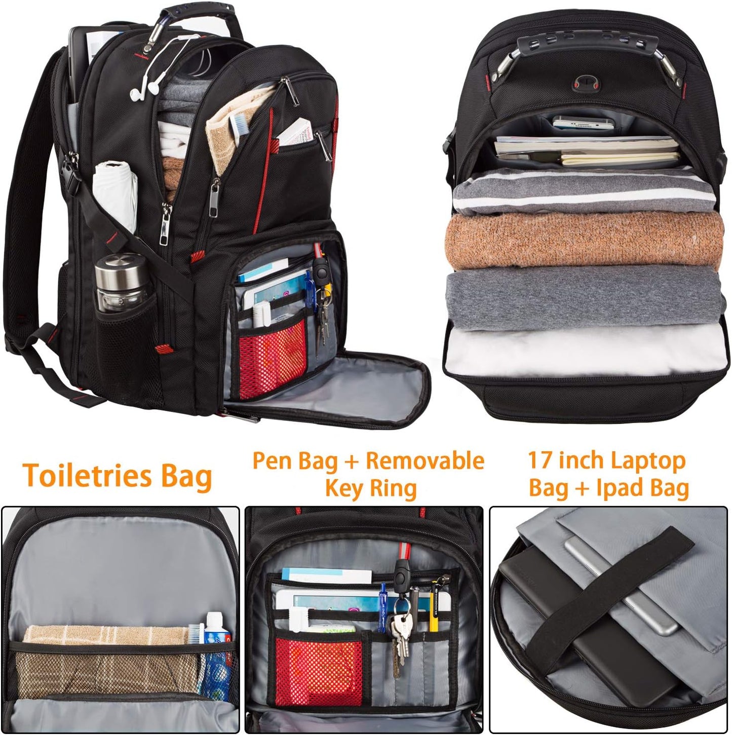LTINVECK Travel Laptop Backpack, Extra Large Backpack for Men Women with USB Charging Port, TSA Friendly Heavy Duty Big Business Computer Backpacks Bag Fit 17 Inch Laptops, RFID Backbag