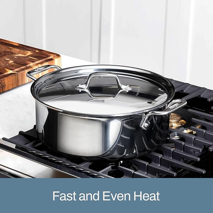 All-Clad D3 3-Ply Stainless Steel Stockpot 6 Quart Induction Oven Broiler Safe 600F Pots and Pans, Cookware Silver