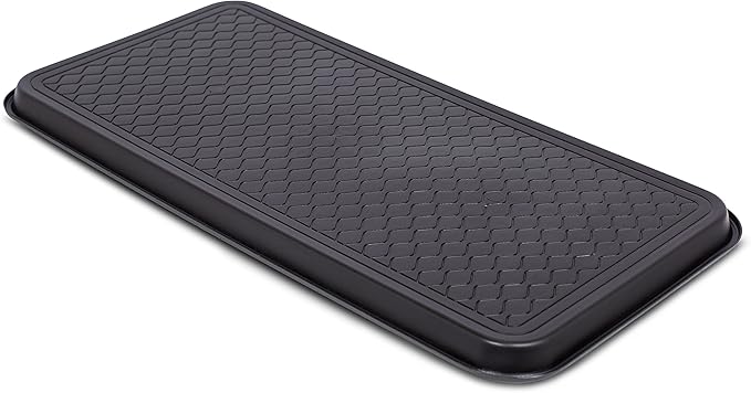INTERNET'S BEST Waterproof Multi-Purpose Plastic Shoe Tray Boot Mat for Entryway, Dorm Room, Indoor Outdoor, Large Mud Pan, Utility Mat, Weather Resistant Floor Tray, 1 Pack - 30x15 - Black