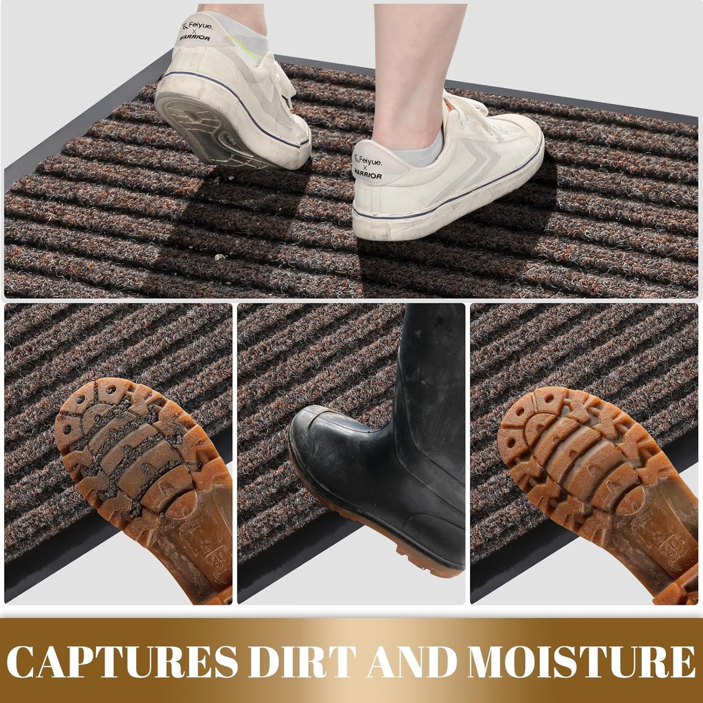 Yimobra Front Door Mat Outdoor Indoor Entrance, 100% Waterproof All-Season All Weather Doormat, Welcome Matt Outside Entry, Non Slip, Low Profile, Heavy Duty Patio Porch Floor Mat,29.5 x 17, Brown