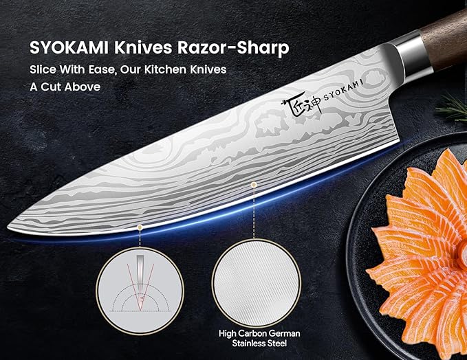 Kitchen Knife Set with Magnetic Block and Sharpener 14 Piece Knife Set 360° Rotatable Holder Ultra Sharp High Carbon Stainless Steel Knives Sets with Steak Knives, Christmas gift