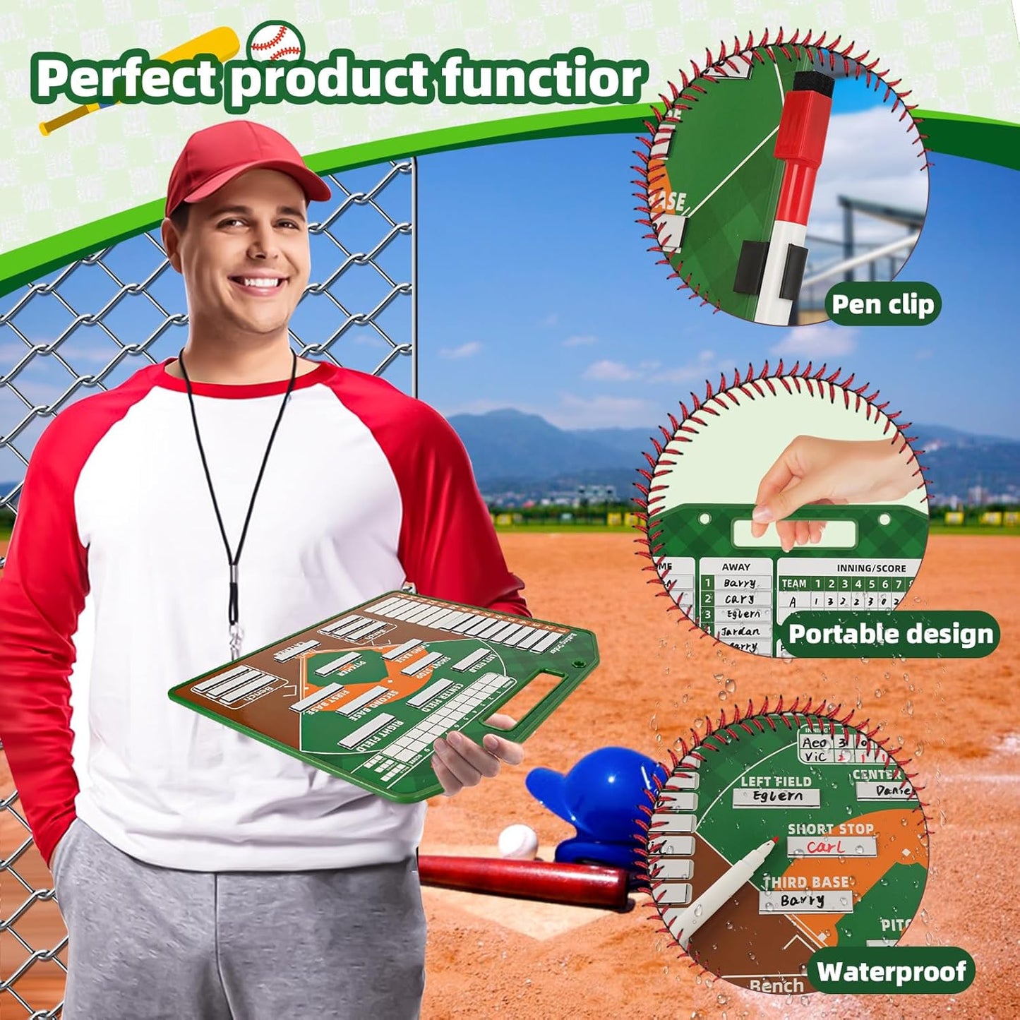 Magnetic Baseball Lineup Board，Baseball Lineup Cards Baseball Lineup Board for Dugout Baseball Clipboard for Coaches Softball Lineup Cards Marker Boards Baseball Coaching Accessories (Brown)