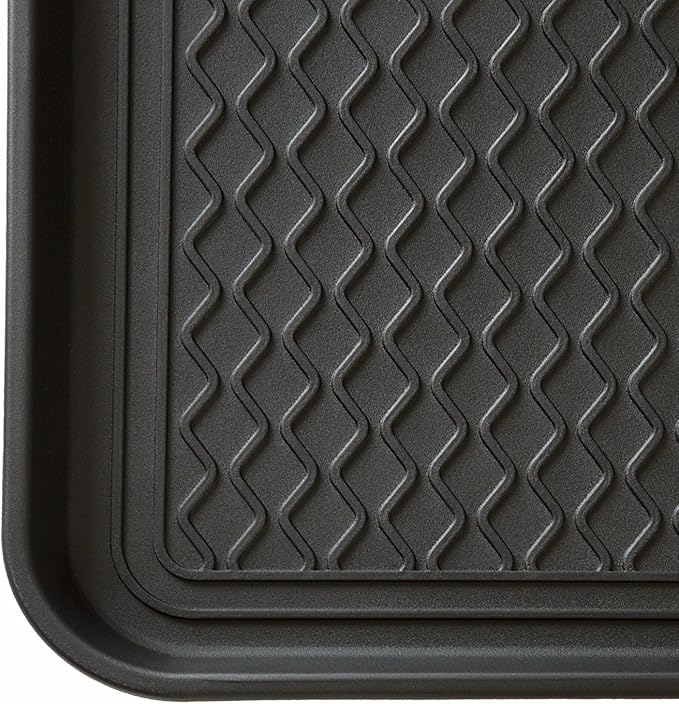 All-Weather Indoor/Outdoor Boot Tray - Weather-Resistant Hard Plastic Shoe Mat with Raised Edge for Entryways, Decks, and Patios by Stalwart (Black)