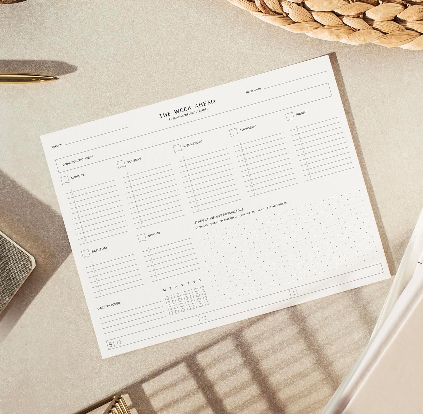 ThreeKin Essential Weekly Planner - 8.5"x11", 52 Tear-Off Sheets, Motivational Design, Goal Setting, Time Management, To-Do Lists, Productivity Organizer, Perfect for Home, Office, Students, Work