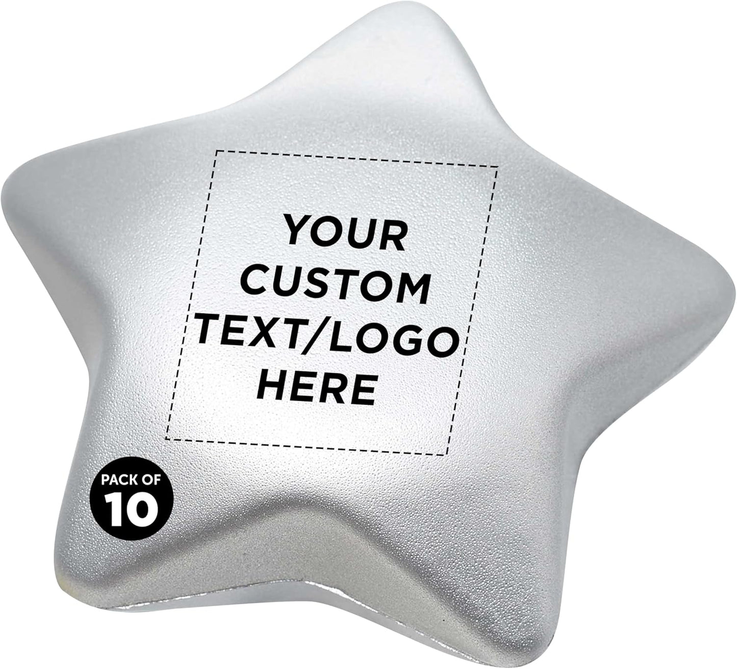 DISCOUNT PROMOS Custom Star Squeeze Balls Set of 10, Pesonalized Bulk Pack - Perfect for Promotional Giveaways - Silver