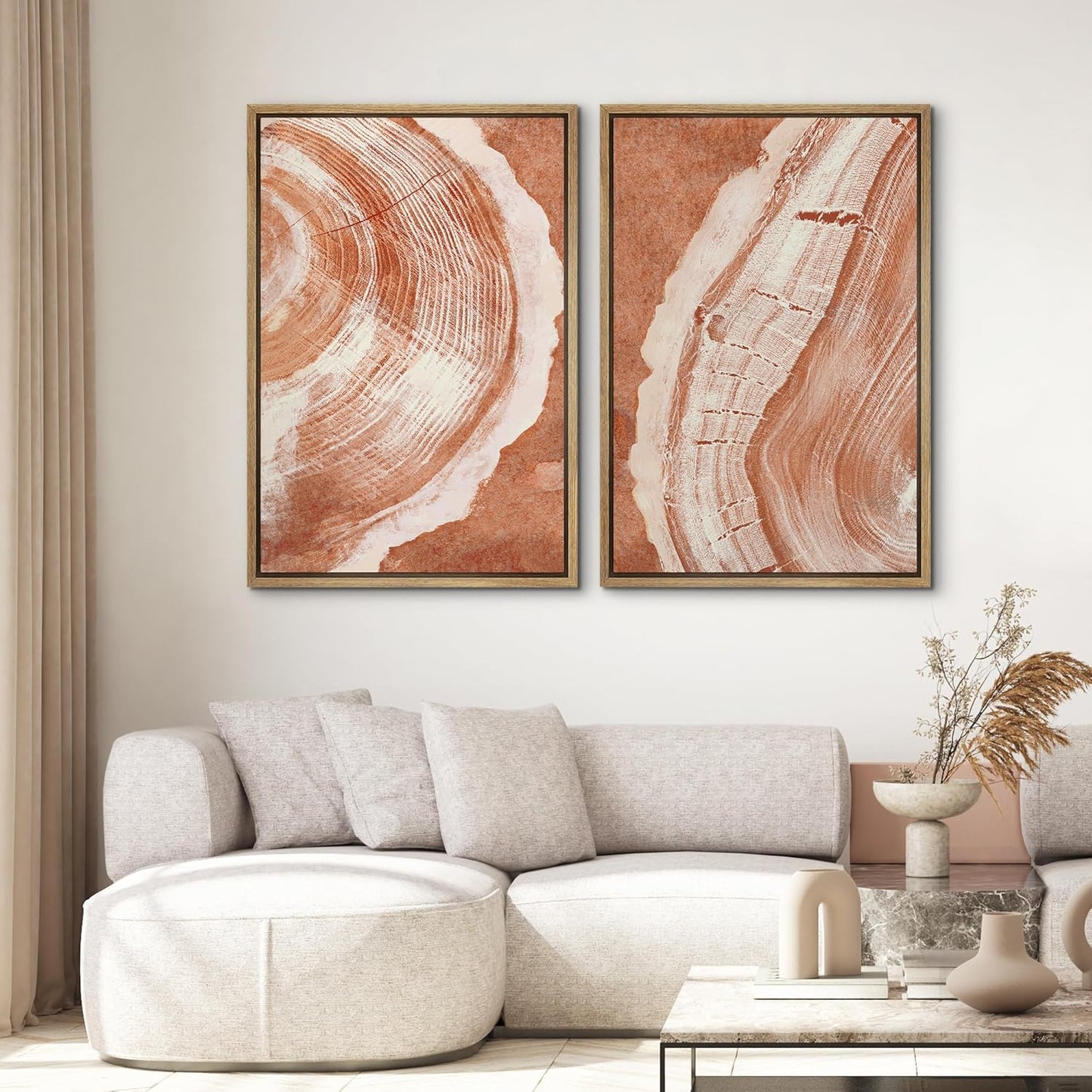 SIGNWIN Framed Canvas Print Wall Art Set Orange Closeup Wood Tree Ring Details Nature Wilderness Illustrations Modern Art Rustic Colorful Ultra for Living Room, Bedroom, Office - 24"x36"x2 Natural