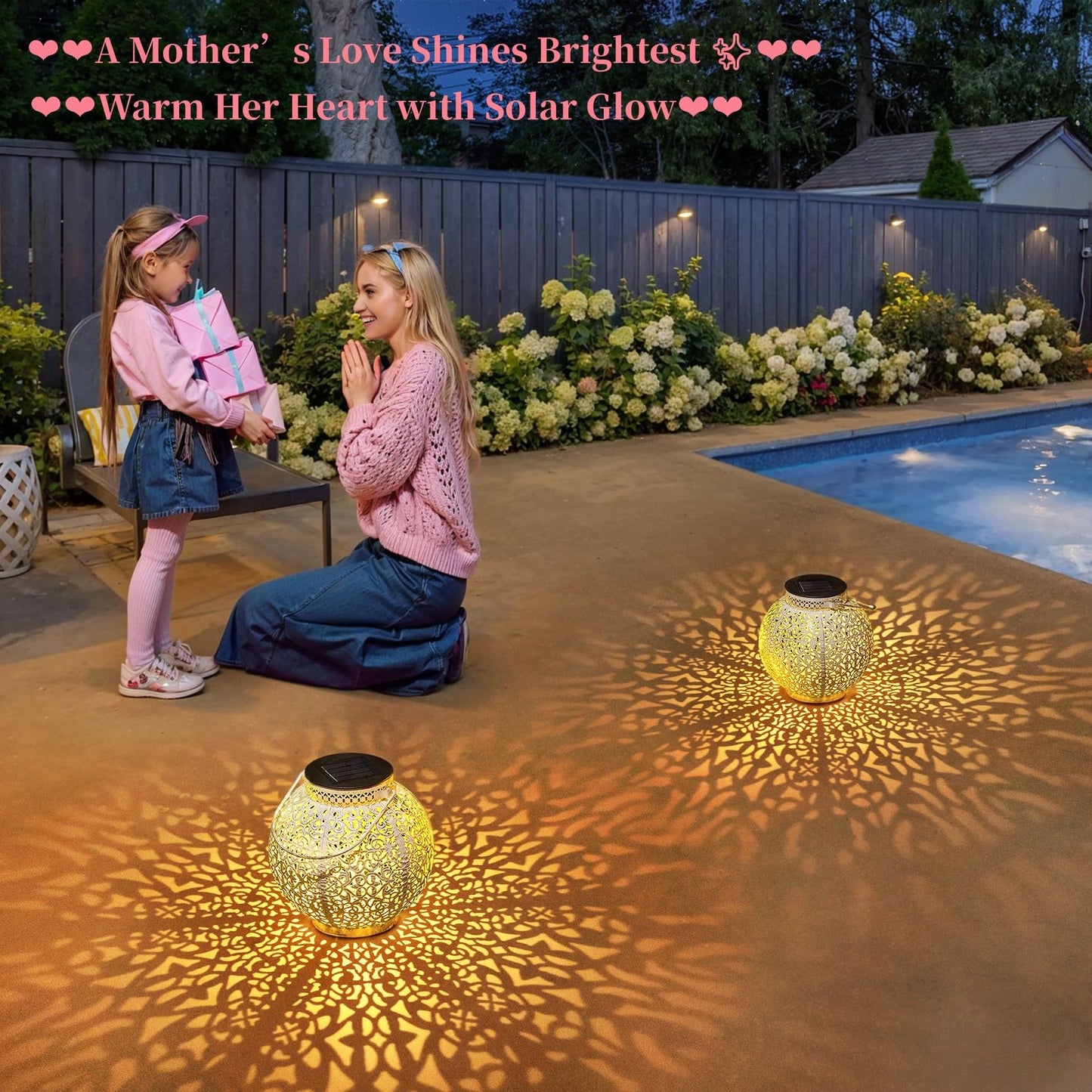 TAKE ME 2 Packs White Solar Lanterns Outdoor Waterproof Garden Laterns Metal Retro Lights for Mothers Gifts Mom Wife Grandma Birthday Gifts (White Set of 2)