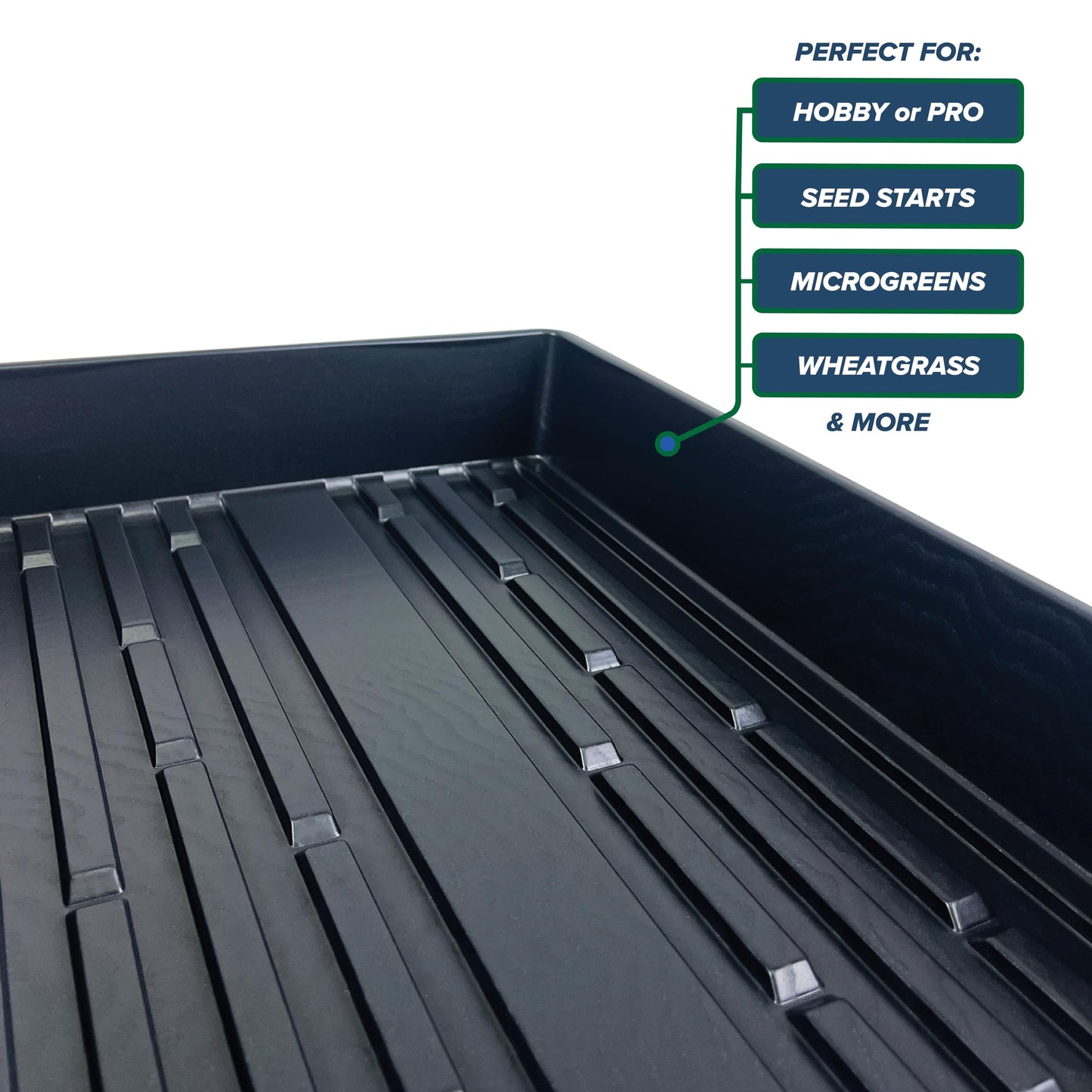 Living Whole Foods 5 Pack of Durable Black Plastic Growing Trays (Without Drain Holes) 21" X 11" X 2" - Flowers, Seedlings, Plants, Wheatgrass, Microgreens & More