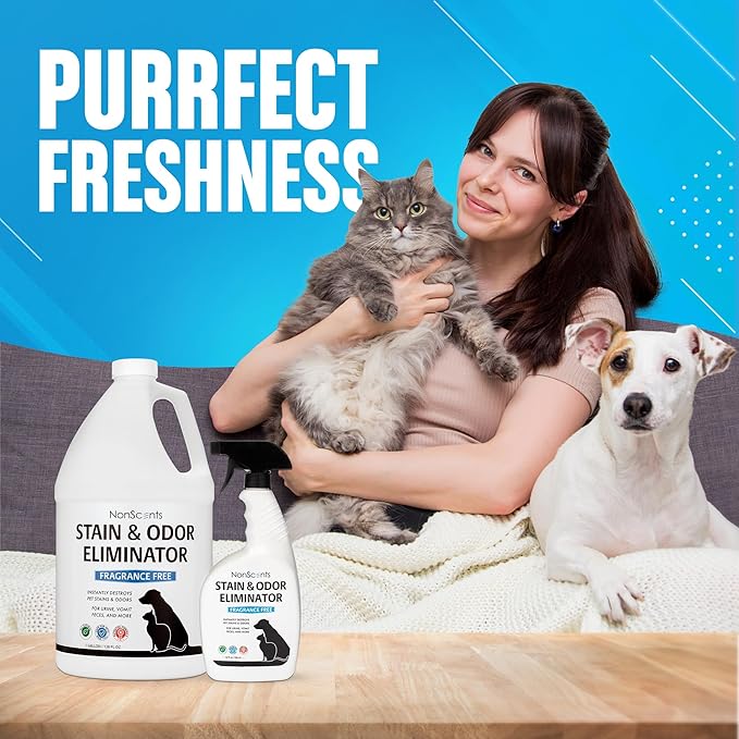 NonScents Stain & Odor Eliminator Spray for Strong Odor - 32 oz - Pet Odor Eliminator for Home - Carpet Stain Remover for Cats and Dog Pee - Cat Urine Destroyer - Carpet Cleaner Spray (Pack of 2)