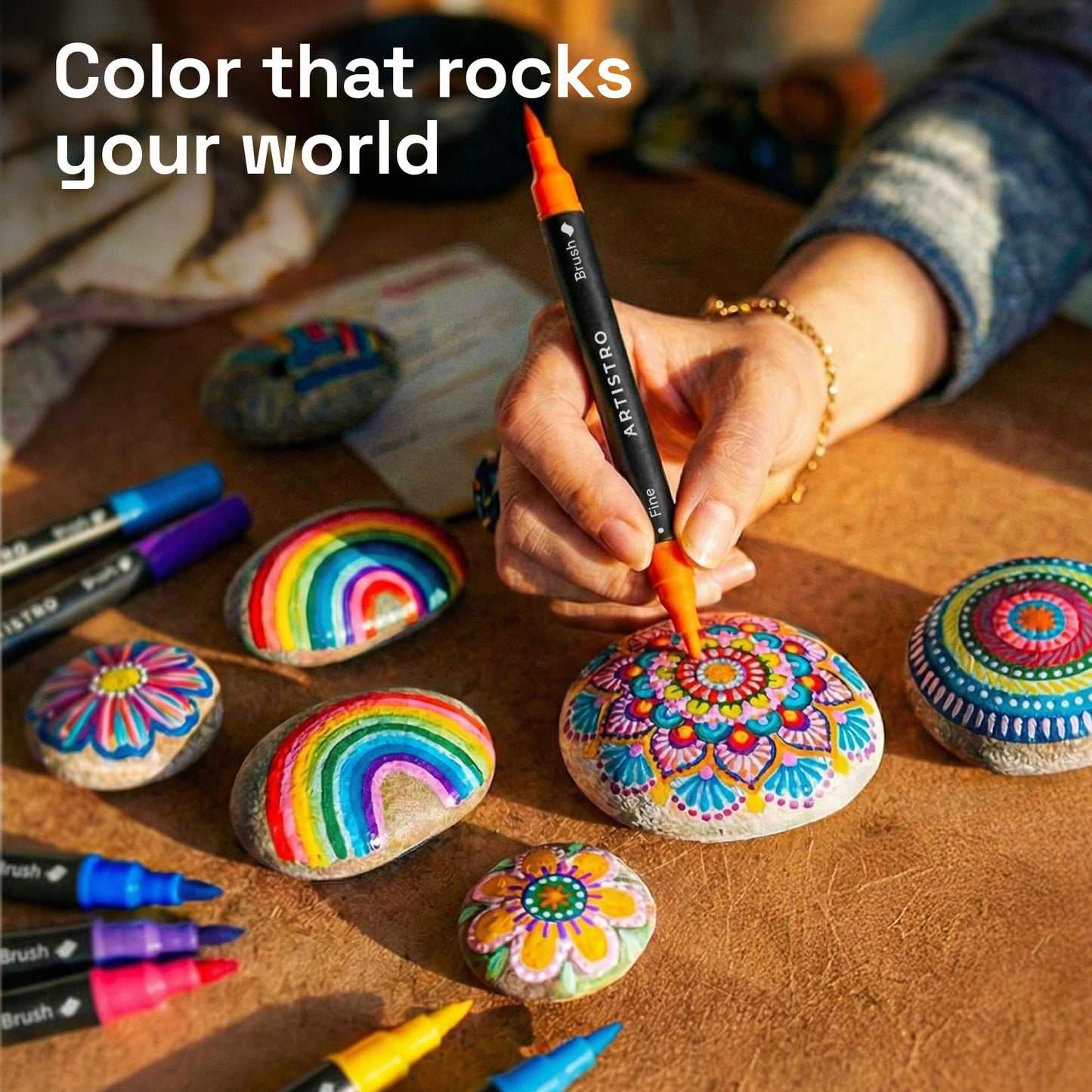 ARTISTRO 24 Rock Acrylic Paint Markers - Rock Painting Kit for Kids and Adults - Art & Craft Supplies - Paint Pens for River, Flat and Smooth Stones - Paint for Ceramic, Mugs and Pottery