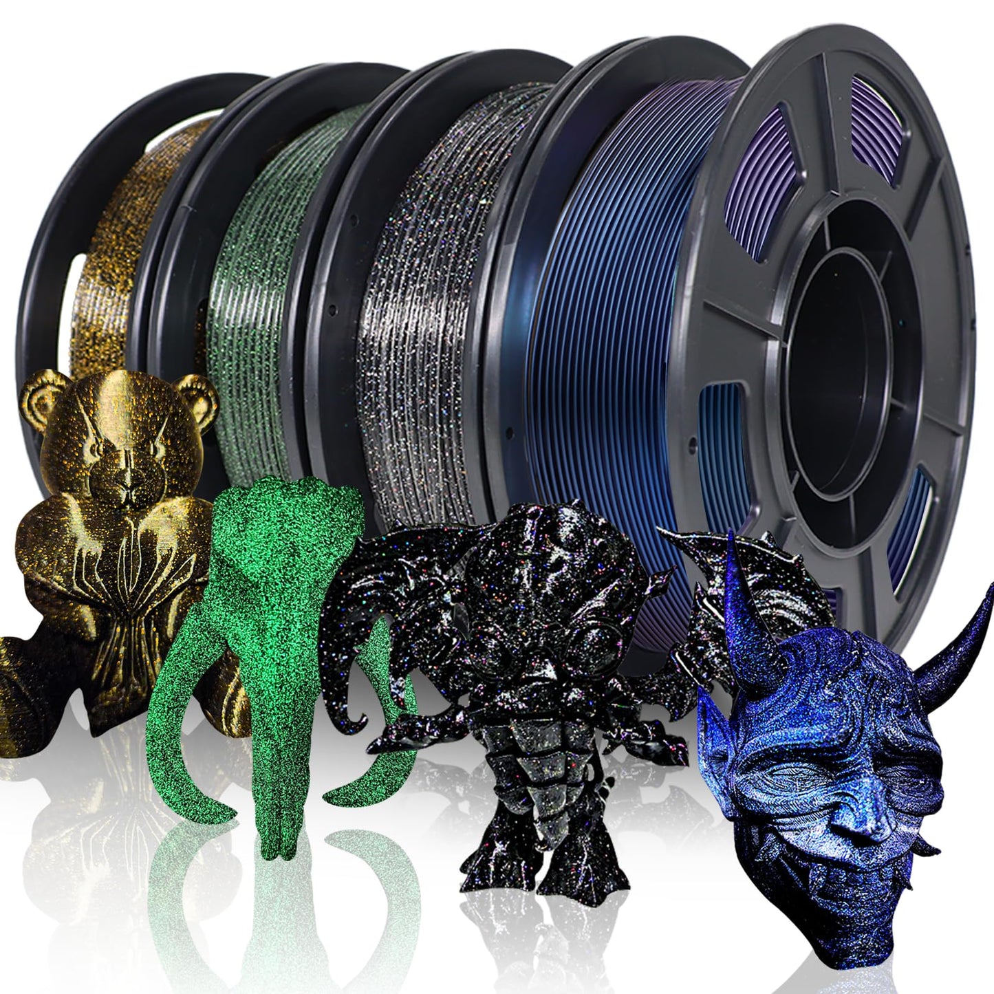 YOUSU 3D Printer Filament Galaxy PLA Filament 1.75mm, 3D Printing Filament Bundle, Multi Color PLA Filament Glitter 250g X 4 Col