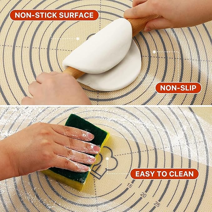 Baking Mat, 26" x 16" Large Silicone Non-slip Baking Pastry Mat with Measurement, Non Stick Silicone Mats for Kitchen Counter, Fondant Mat, Counter Mat, Dough Rolling Mat, Oven Liner, Pie Crust Mat