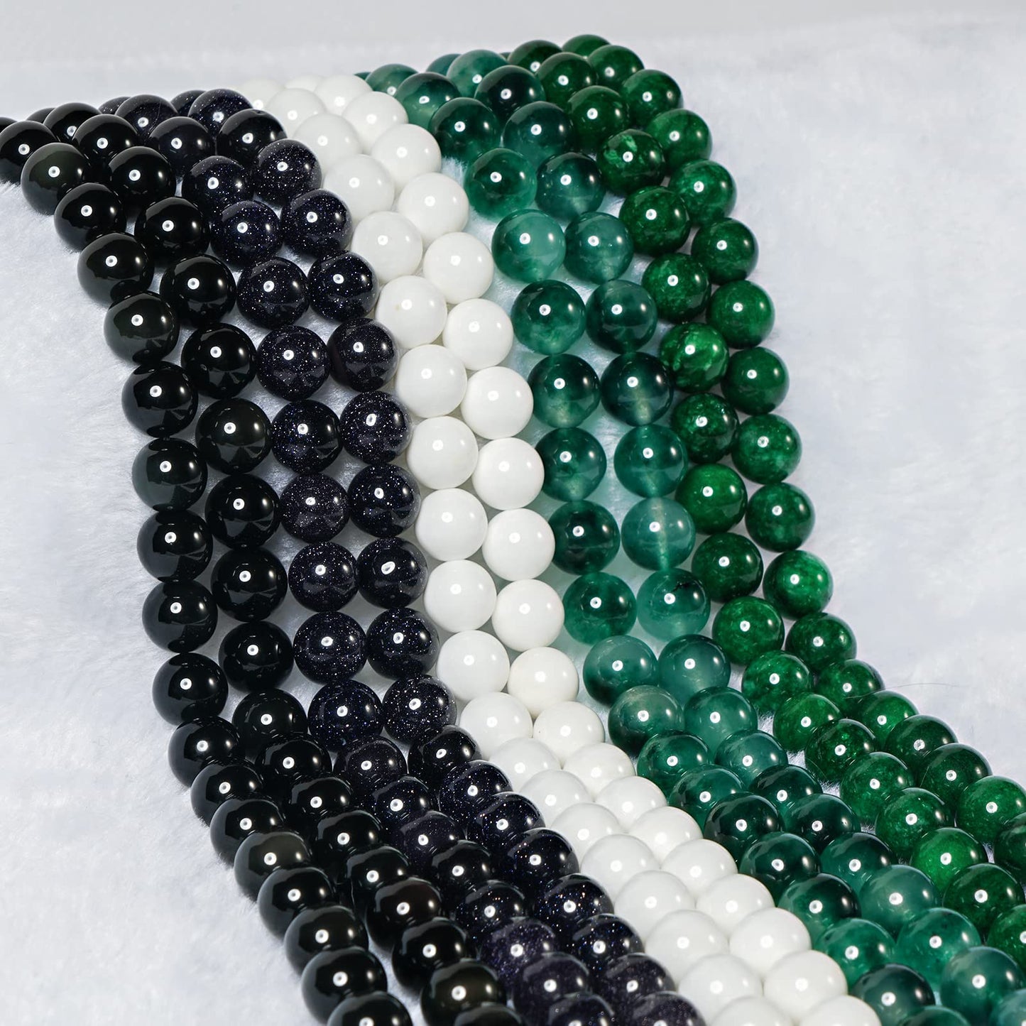 10mm Natural White Shell Round Bead - 35PCS Bulk Gemstone Beads for Jewelry Making, DIY Bracelets, Necklaces - Includes Crystal Stretch Cord - Stone Beads for Crafting Gifts