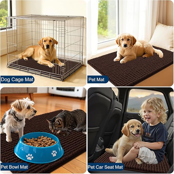 OLANLY Dog Door Mat for Muddy Paws 40x32, Ultra Absorbent Chenille Mud Doormat, Non-Slip Washable and Dirt Trapping Doormat for Indoor Entryway, Quick-Dry Indoor Pet Bed Mats for Dogs, Brown