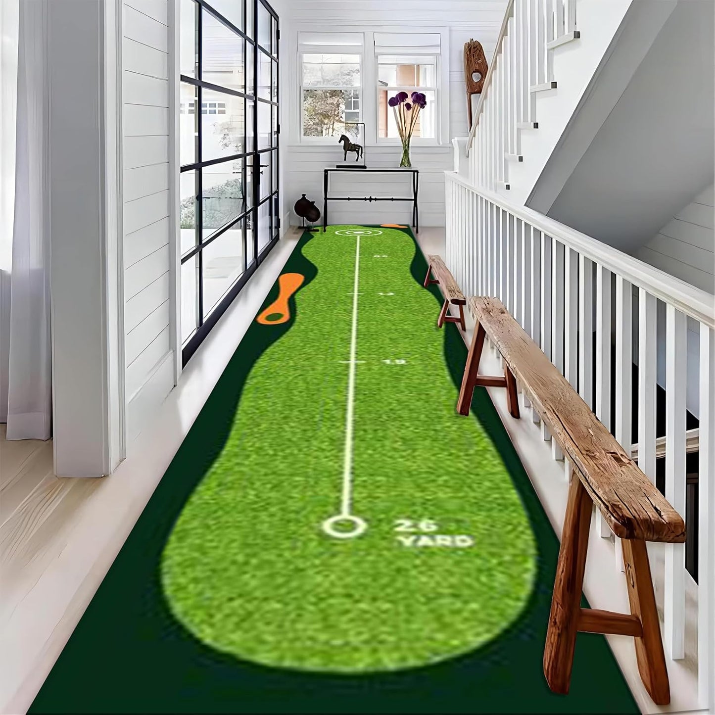 Sports Theme Rugs for Indoor, 1.3x7ft, Green Lawn Hallway Carpet, Reduce Noise Breathable Durable Entry Carpet, Non-Shedding Pet Friendly Foldable Area Rug for Indoor Entry Entryway