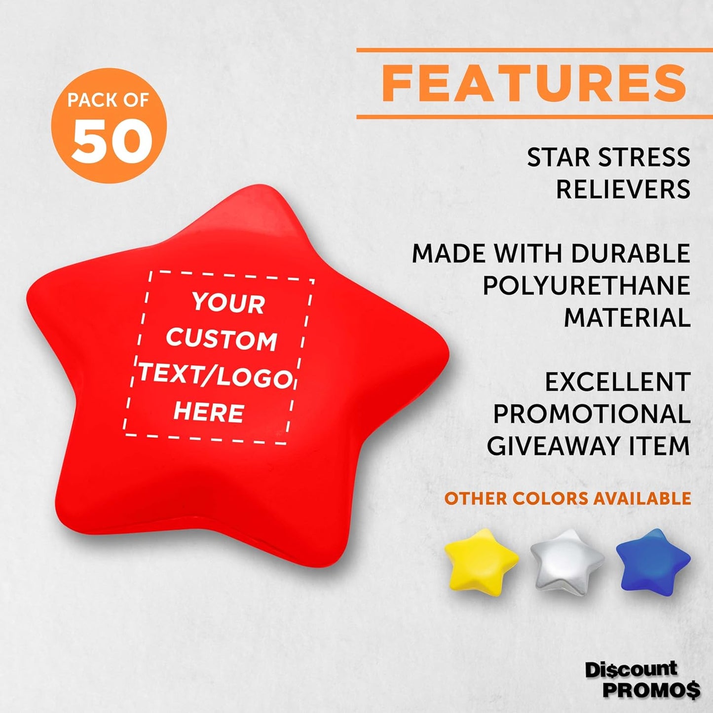 DISCOUNT PROMOS Custom Star Squeeze Balls Set of 50, Pesonalized Bulk Pack - Perfect for Promotional Giveaways - Red