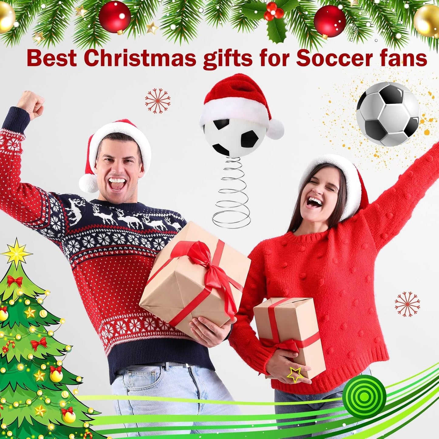 Soulchen 2.4 Inch Soccer Christmas Tree Topper Ornament - Tree Top Decor, Home Xmas Party & Tabletop Display - Gift for Men, Senior Fans, Players & Teams