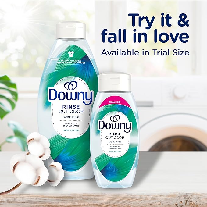 Downy Rinse Laundry Odor Remover, Cool Cotton Scent, Fabric Softener and Laundry Odor Removal Rinse, Fights Odors at the Source, HE Compatible, 48 Fl Oz