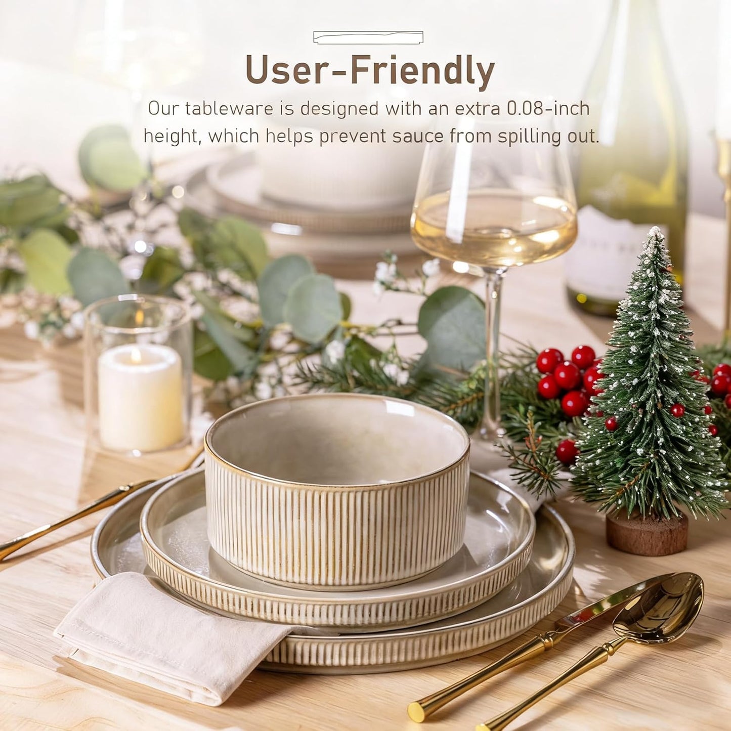 GBHOME Stoneware Dinnerware Sets for 4,Round Reactive Glaze Ceramic Plates and Bowls Set,Highly Scratch Resistant | Dishwasher & Microwave Safe Dishes Set,Service for 4(12Pcs)