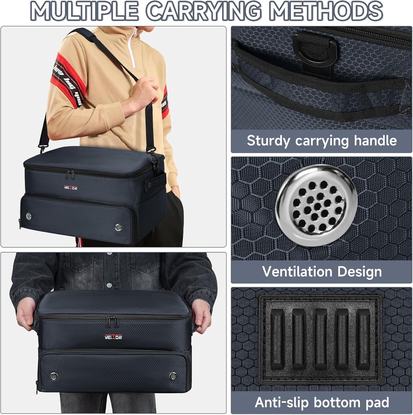 ANILD Golf Trunk Organizer, 2 Layer Golf Storage Case with Separate Ventilated Compartment for 2 Pair Shoes, for Balls, Tees, Clothes, Gloves, Accessories, Golfer Gifts