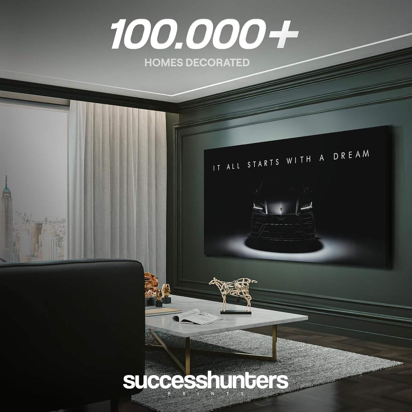 Motivational Wall Art for Office, Super Car Art Canvas, Inspirational Automotive Decor for Lamborghini Urus Sportscar Lovers, Motivational Wall Decor for Home, Car Poster (30" x 60" in)