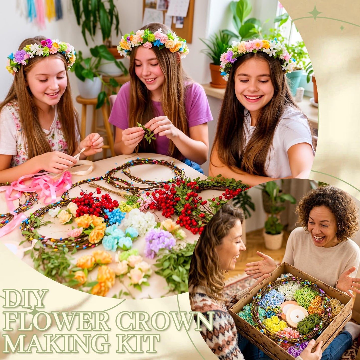 Pattyeer 153Pcs(30 Set) DIY Flower Crowns Making Kit, Handmade Floral Crown Garland Wreath Craft Kit, Make Your Own Flower Hair Accessories Gift for Women