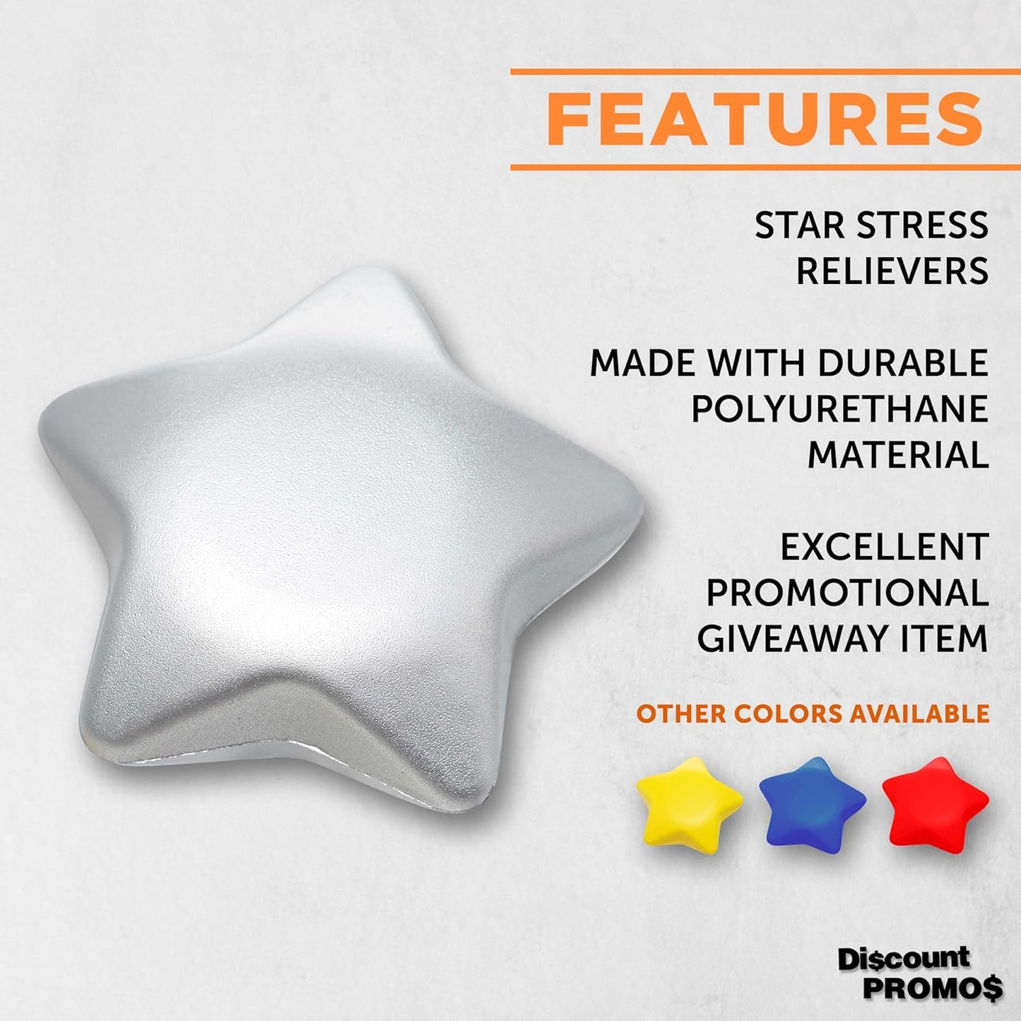 DISCOUNT PROMOS Star Squeeze Balls Set of 10, Bulk Pack - Anxiety Stress Relief, Perfect for Your Desk, Office or Home - Silver