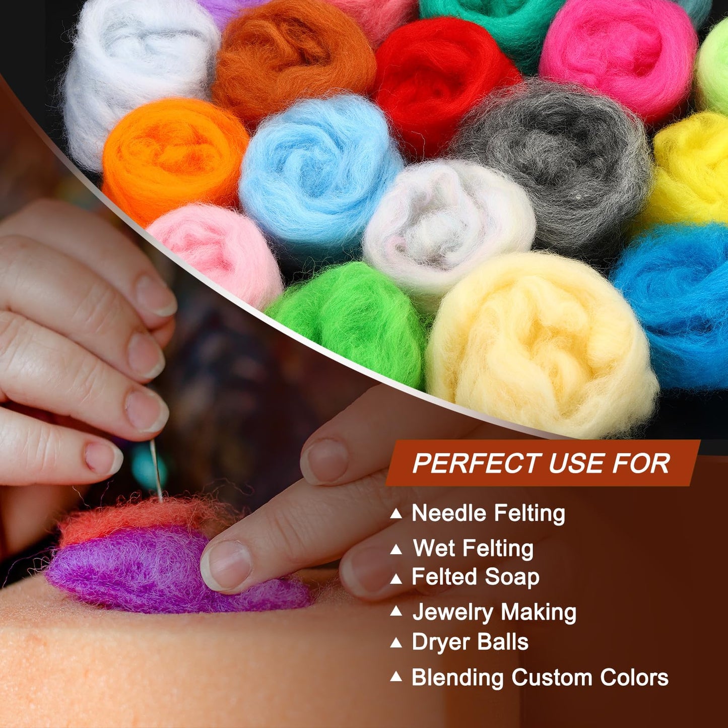uxcell 72Pcs 24 Colors Needle Felting Wool - Nature Fibre Wool Yarn Roving Needle Felting Hand for Wool Felting Yarn Supplies DIY Craft Materials (3g/Pack, 3Pack/Color)