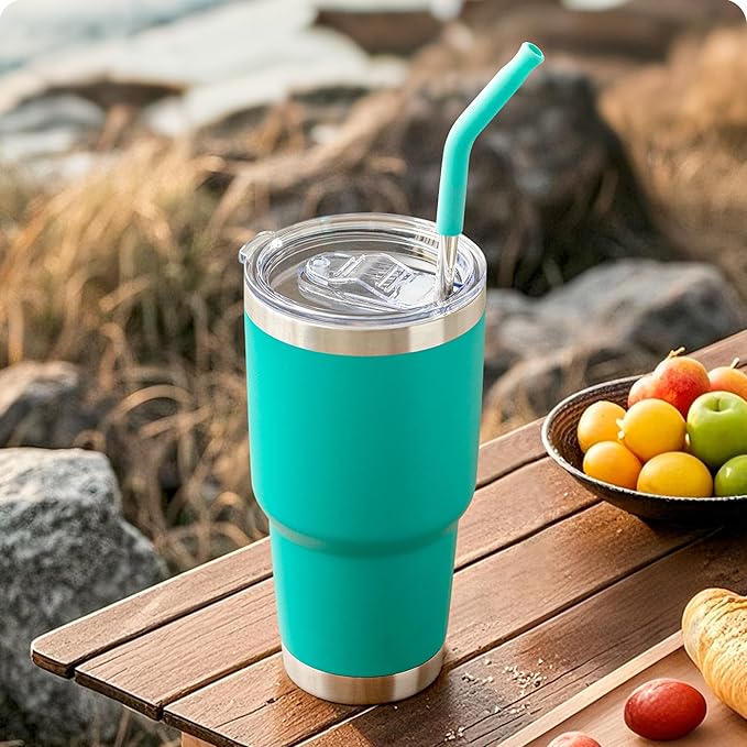 Metal Straws with Silicone Tip for 30 oz YETI Tumbler, 4 Pcs Reusable Stainless Steel Straws for 30 oz 35 oz YETI Cup(Color 2)