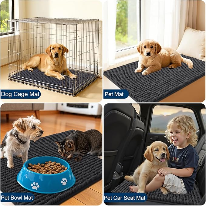OLANLY Dog Door Mat for Muddy Paws 70x24, Ultra Absorbent Chenille Mud Doormat, Non-Slip Washable and Dirt Trapping Doormat for Indoor Entryway, Quick-Dry Indoor Pet Bed Mats for Dogs, Dark Grey
