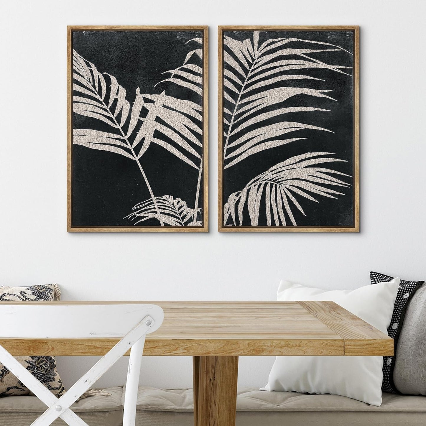 SIGNWIN Framed Canvas Print Wall Art Palm Leaf Print, Minimalist Wall Art, Black White Wall Art Prints for Living Room, Bedroom, Office - 24"x36"x2 Natural