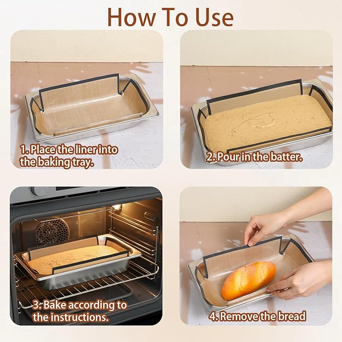 2Pcs 9x5" Baking Loaf Pan Liners Silicone Bread Loaf Pan Liner for Baking Reusable Bread Pans Liner Nonstick Silicone Breads Mat Sling