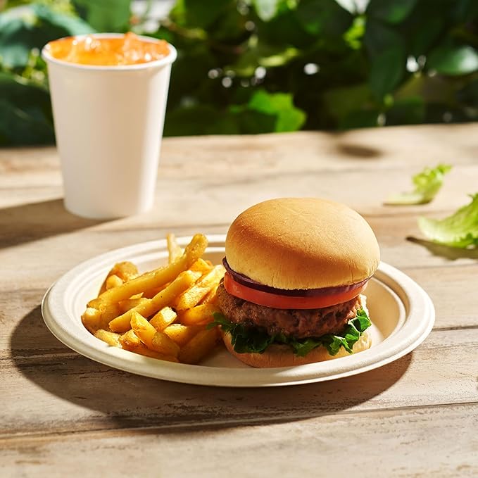 100% Compostable Paper Plates Heavy Duty - 150 Pack Biodegradable Disposable Plates – 9” Brown Disposable Dinner Plates Made of Eco-Friendly, Natural Unbleached Sugarcane Bagasse, Microwavable Plates