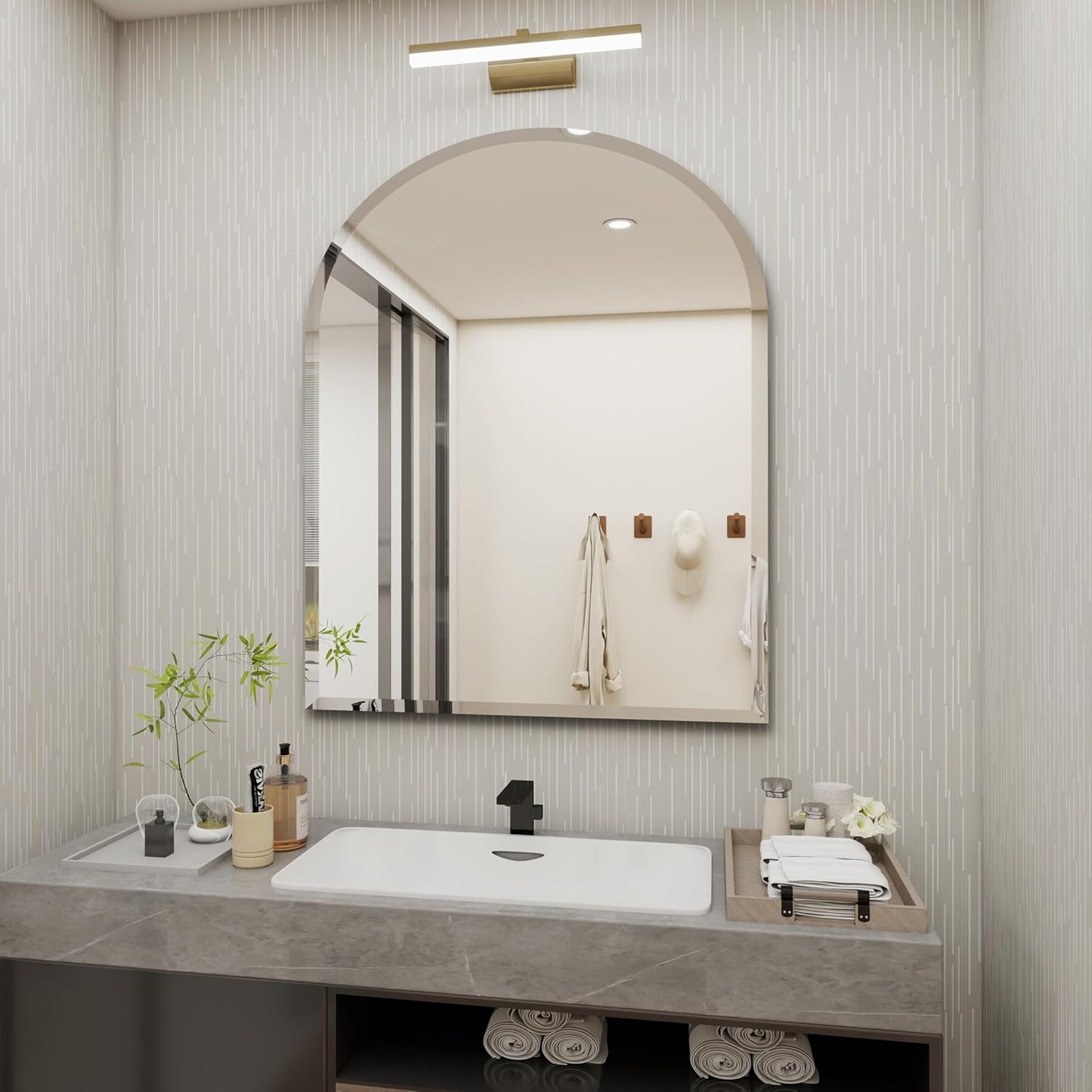 Arched Bathroom Mirror, 26X38 inch Arched Frameless Mirror, Arch Wall Mirror，Frameless Mirrors for Bathroom,Beveled Bathroom Mirror.
