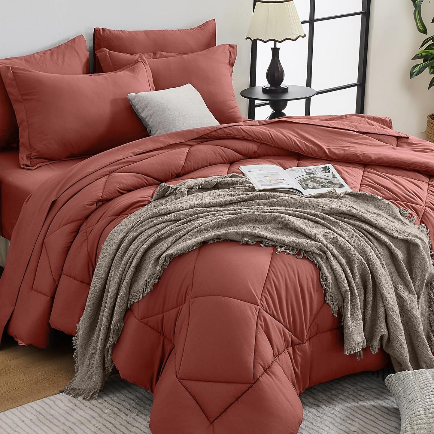 HEVUMYI Terracotta Twin-XL Comforter Set - 5-Piece All Season Bed in a Bag Twin-XL, Ultra Soft Bedding Set with Comforter, Flat Sheet, Fitted Sheet, Pillowcases, Pillow Shams