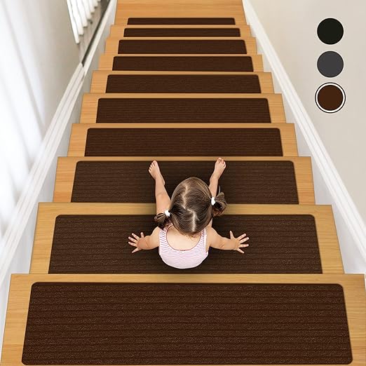 Non-Slip Stair Treads, 7.8" X 30" (7-Pack) Stair Runner Indoor Outdoor Mats, Brown Slip Resistant Stair Tread Mats Step Covers Pads for Elders, Kids and Pets(30" x 7.8", Brown)