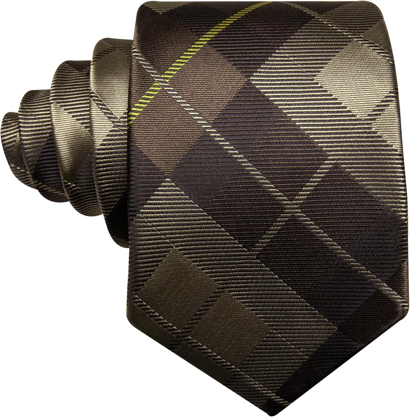 Barry.Wang Designer Classic Ties for Men Set Formal Pocket Square Cufflink Check Plaid