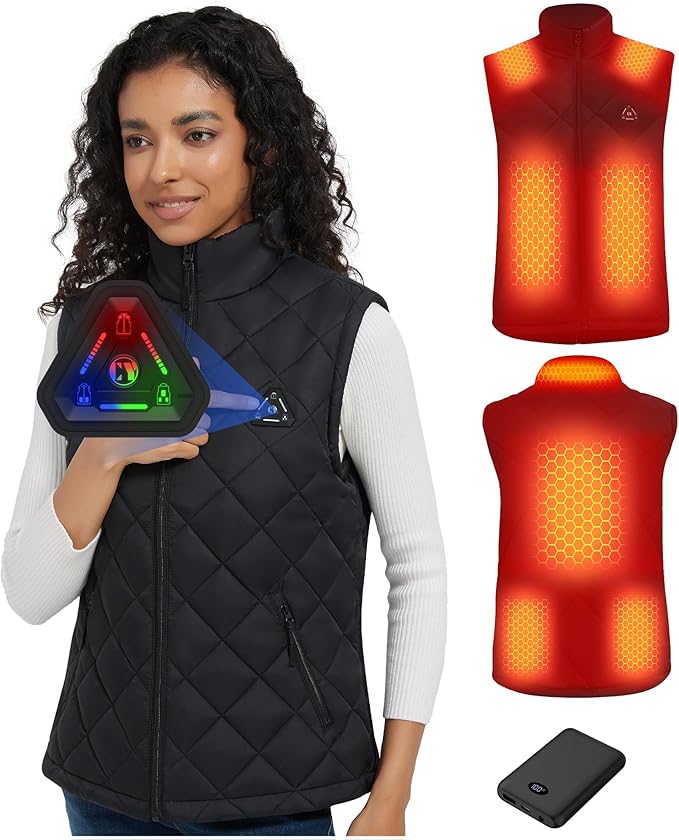 Heated Vest for Women and Men - Quilted Lightweight Heating Jacket Coat, Upgraded 7.4V 10000 mAh Battery Pack