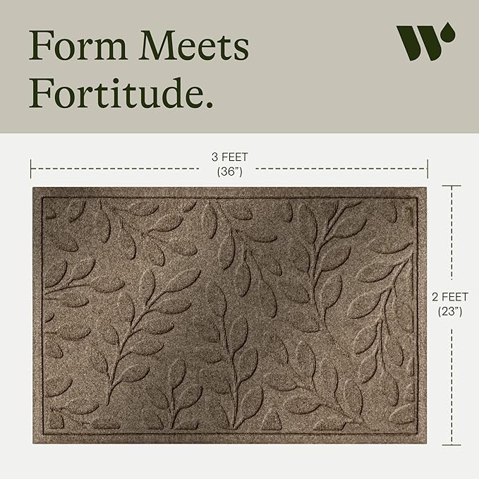 WaterHog Indoor Outdoor Welcome Mat - Door Entry Mat & Front Door Rug, Water-Resistant Construction Built for Busy Entryways, Garage, Mudroom and Hallways, Brittney Leaf Collection, Camel, 2' x 3'