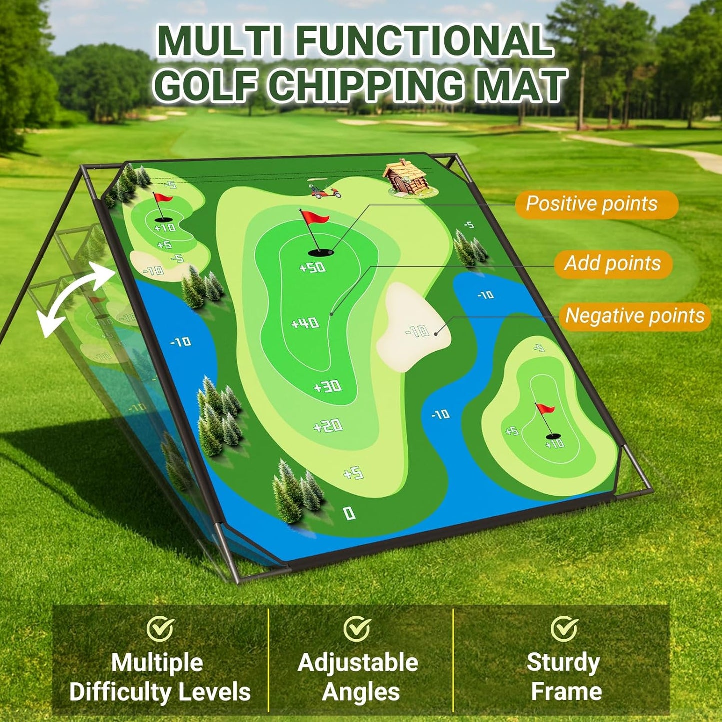 DoCred Battle Royale Golf Chipping Game with 80”x80” Large Chipping Mat, 2 Golf Clubs, 25 Sticky Balls, Outdoor Indoor Sports Training Toy Gift for Adults, Family Yard Target Game