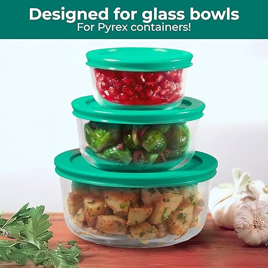 Wood Grip Lids for Pyrex and Anchor Round Glass Containers - 2-Cups, Green-6 Pack