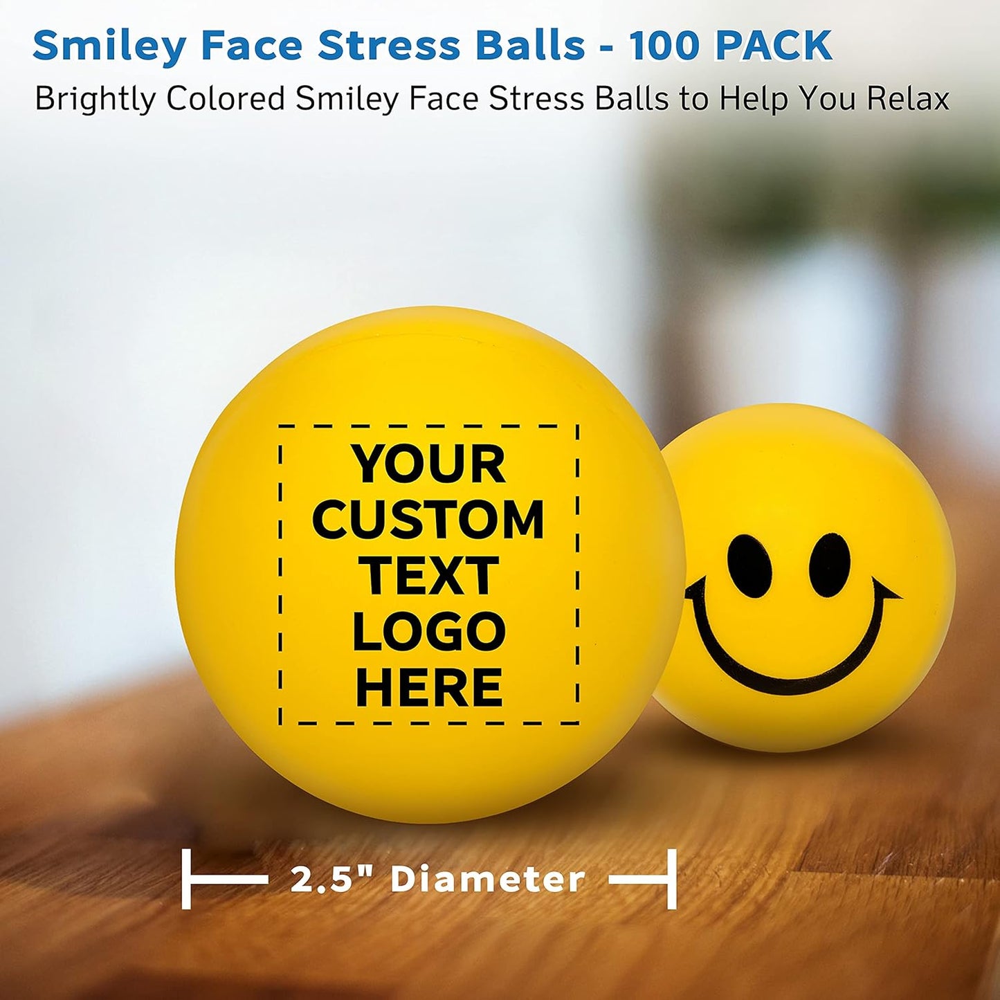 DISCOUNT PROMOS Custom Smiley Squeeze Balls Set of 100, Personalized Bulk Pack - Perfect for Promotional Giveaways - Yellow